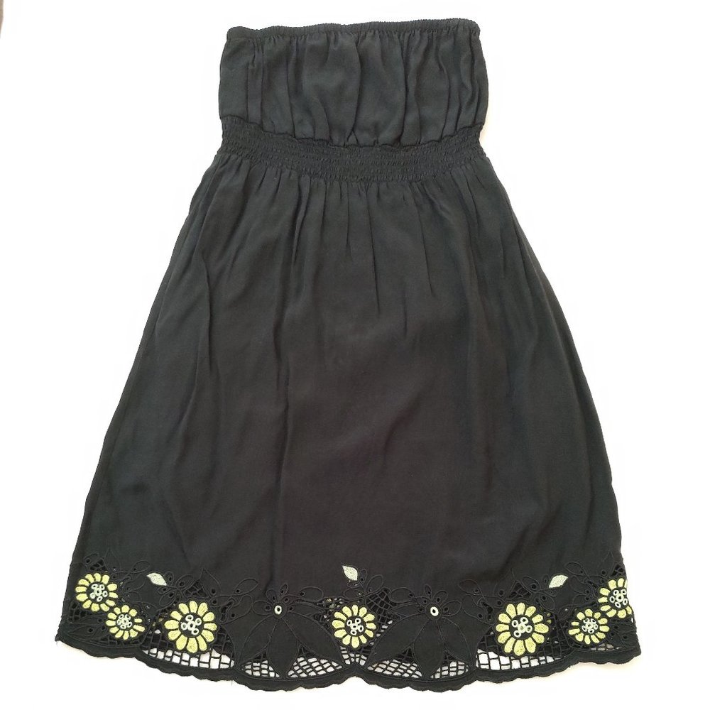 Ella Moss floral cutout strapless black dress